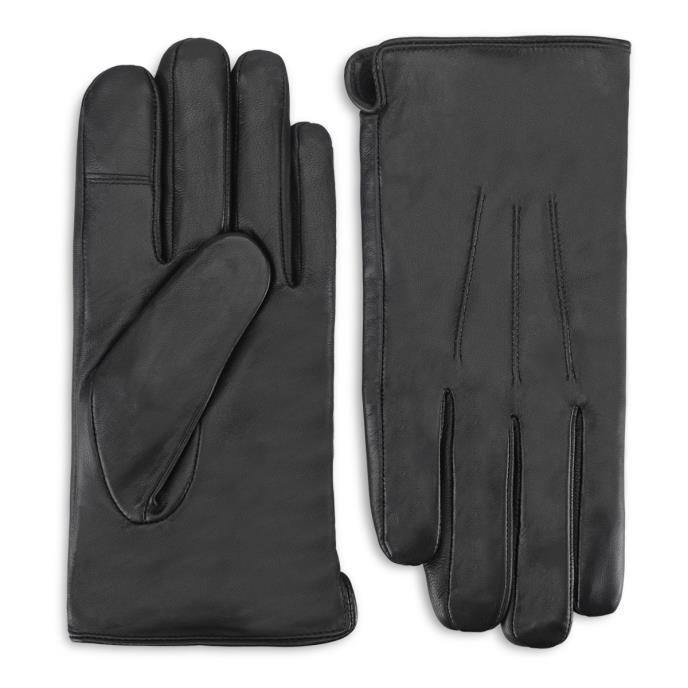 Isotoner® Mens Smartouch™ Water Repellent 3 Point Leather Gloves  Black Extra Image 2